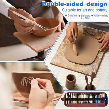 43 Pcs Pottery Tools for Sculpting Double Sided Ceramic Clay Carving Tool Set with Carrying Case Bag Polymer Clay Tools Kit for Trimming, Beginners, Pros, Adults, Supplies