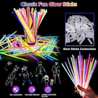 140Pcs Glow in the Dark Party Supplies, 100PCS Glow Sticks, 20PCS Big LED Foam Light Up Sticks, 10PCS LED Glasses, 10PCS LED Rabbit Ears Hairpin, for Wedding/BirthdayDance Floor