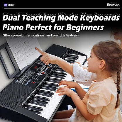 Vangoa 61 Key Keyboard Piano, Light-Up Electric Piano Keyboard Kit with 600 Voices, 400 Rhythms with Piano Stand, Microphone, Recording/USB, Gift for Beginners, Black (VGK6101)