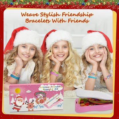 Friendship Bracelet Making Kit,String Bracelets Maker Arts and Craft for Girls,Birthday Gifts Ideas Christmas Stocking Stuffers Gifts for Girls (Pink Christmas)