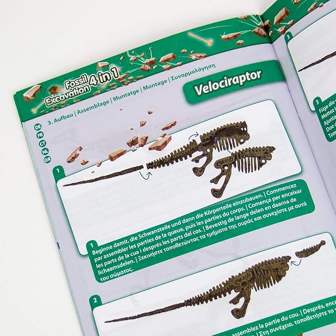 Science4you Dinosaur Fossil Excavation Kit 4 in 1 - Fossil Digging Kit for Kids, Build 4 Dinosaur Fossils, 46 Pieces, Archeology Set, Hunting Kit - Dinosaur Toys, Games for Boys and Girls Age 6+