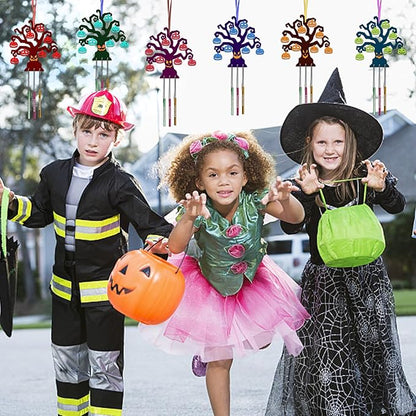 Fennoral 9 Pack Halloween Tree Wind Chime Kit for Kids Make You Own Wind Chimes Wooden Arts and Crafts DIY for Girls Boys Coloring Halloween Hanging Ornaments Halloween Party Decorations
