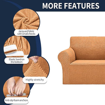 2025 New Stretch Chair Sofa Slipcovers Couch Cover for 1 Seater Furniture Protector Sofa Covers with Elastic Bottom Jacquard Fabric Small Checks for Pets, Kids - Golden