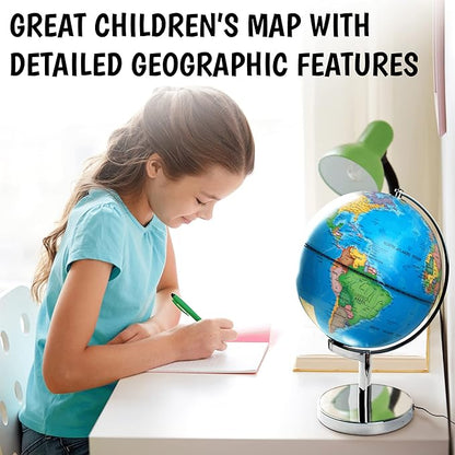 USA Toyz Illuminated World Globe with Stand - 3in1 STEM Globes for Adults and Kids, Constellation Map, Built-In LED Night Light Lamp, Easy to Read Texts, Non-Tip Base, 13.5 Inch Tall, 9 Inch Diameter