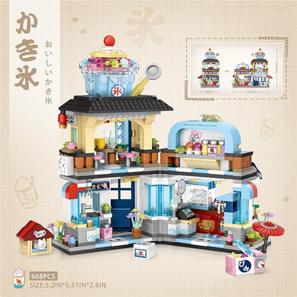 Japanese Street View Ice Drink Shop Mini Building Blocks, MOC Creative DIY Simulation Architecture, 668 Pcs Mini Simulation Architecture Construction Toy