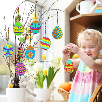 24 Sets Easter Egg Suncatcher Ornaments Decoration DIY Window Paint Art Stickers Craft Kit 8 Designs Easter Egg Suncatchers for Kids Classroom Easter Spring Activity Art Projects Basket Party Favors
