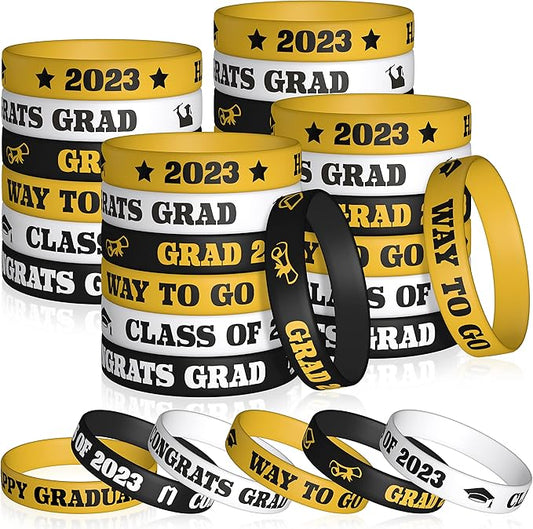 Haooryx 36PCS Class of 2023 Graduation Silicone Bracelets Colorful Congrats Grad Rubber Bracelet Graduating Celebrating Wristbands for Teens Students School College Graduation Party Supply(Black)