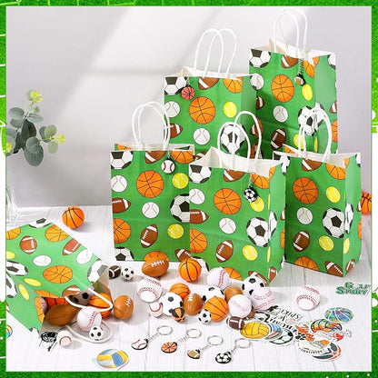 144 Pcs Sport Party Favors, Baseball Basketball Soccer Football Goodie Bag Fillers, Mini Stress Ball Stickers Whistle Keychain Charm Bracelet Wristbands Erasers for Sport Party Supplies(Sport)