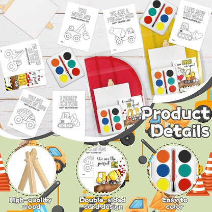 Gosodeny 24 Sets Valentines Watercolor Paint Set Painting Cards Painting Canvas Panel with Wooden Easel Watercolor Paint Painting Brush Kit Valentines Day Cards Packaging Bag Set Gifts