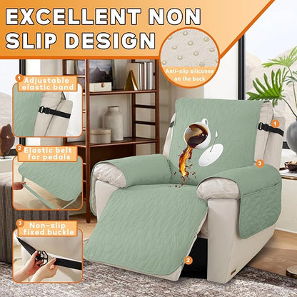 XINEAGE 100% Waterproof Recliner Chair Covers with Elastic Straps, Nonslip Reclining Couch Covers Washable Recliner Couch Cover with Pockets Furniture Protector for Pets Dogs (Mint Green, 23")