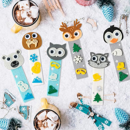 HubirdSall 24 Pack Winter Polar Animals Felt Bookmark Craft Kit, DIY Make Your Own Arctic Animal Bookmarks with Reindeer Walrus Polar Bear Penguins Art Bulk Party Gift Classroom Activities for Kids