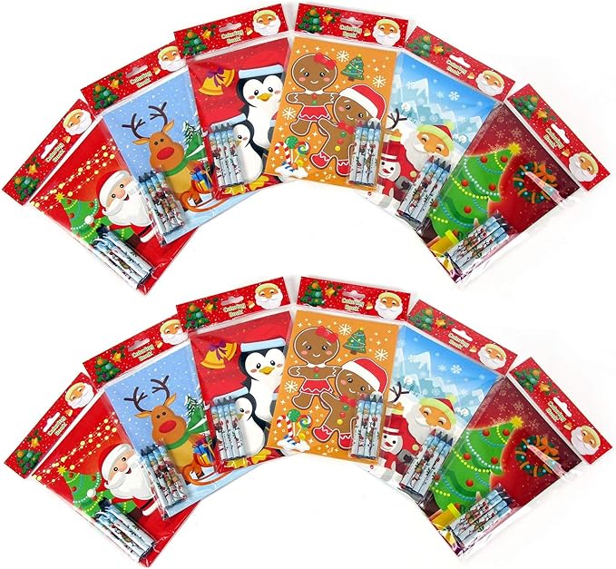 TINYMILLS Christmas Holidays Coloring Book Crayon Set for Kids Party Favors with 12 Coloring Books and 48 Crayons for Christmas Goody Bag Stuffers For Kids Holiday Party Gift Rewards Carnival Prizes