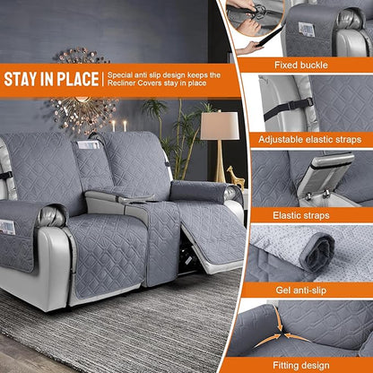 VANSOFY Loveseat Recliner Cover with Console 100% Waterproof Sofa Slipcovers Non-Slip Reclining Couch Cover Split Sofa Covers Furniture Protector for Pets, Dogs(Dark Gray)