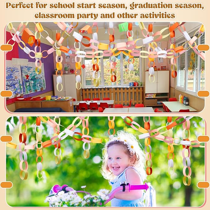 Lincia 1000 Sheet Paper Chain Garland Strips 1x8 Inch with Double Sided Tape, DIY Construction Paper Chains for Birthday Wedding Holiday Party Decorations, Crafts Supplies (Groovy Color)