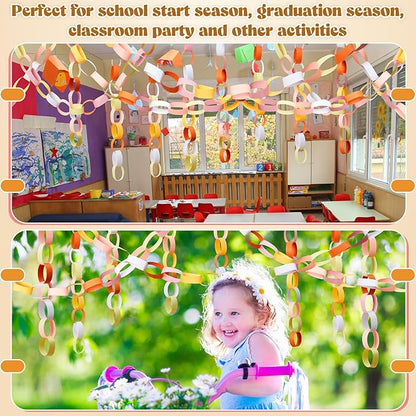 Lincia 600 Sheet Paper Chain Garland Strips 1x8 Inch with Double Sided Tape, DIY Construction Paper Chains for Birthday Wedding Holiday Party Decorations, Crafts Supplies (Groovy)