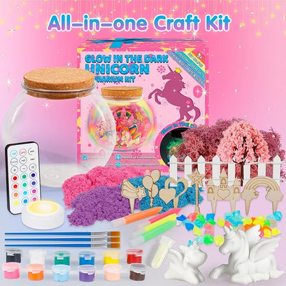 Unicorn Terrarium Kit for Kids - Arts & Crafts Activities Sets With Glow in The Dark Painting - DIY Unicorn Toys Birthday Gifts for Girls Age 5, 6, 7, 8, 9, 10, 11 & 12 Year Old(Unicorn Terrarium)