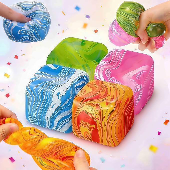 4PCS Slow Rising Stress Cubes 4 Colors, Stress Balls for Adults Fidget Toys Adults, Squeeze Squishy Toys for Anxiety Relief & Autism, Easter Basket Stuffers Birthday & Easter Gifts