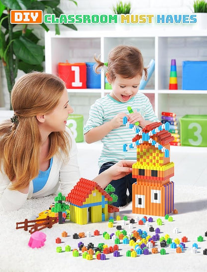 Building Blocks Construction Toy Set 500Pcs Interlocking Plastic STEM Building Toys for Kids Age 4-8,Creativity Preschool Toy for Brain Development & Hands-On Ability Improvement Toy for Boys & Girls