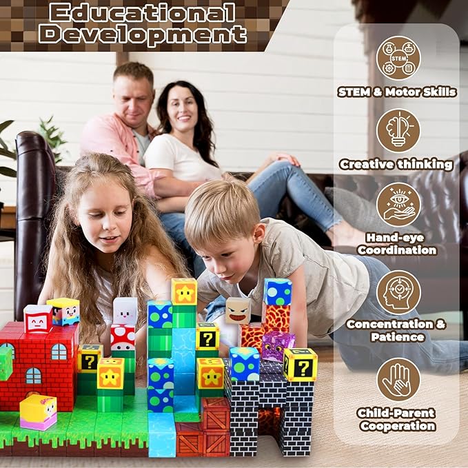 ToyUnited Magnetic Blocks-150 PCS Build Adventure Game Castle World Set - Magnetic Building Cubes Stacking, STEM Montessori Sensory Toys for Kids Boys Girls Ages 3+ Easter Birthday Gifts