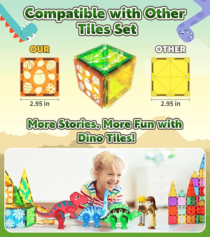 Magnetic Tiles Dinosaurs Magnet Building Blocks Toys for Kids Ages 3-5 4-8 8-12 Creative Animals Educational Stack Tile Construction for Boys Girls Toddlers 5-7 Year Old to STEM Learning
