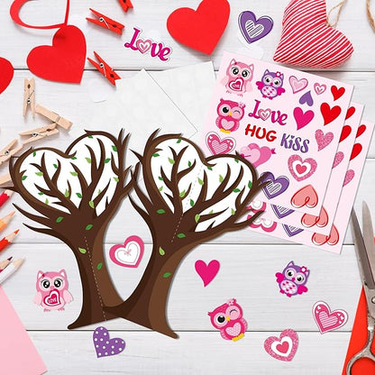 BeYumi 16Pcs Valentine’s Day Heart Trees Craft Kit for Kids Make Your Own Owl Heart Trees Decorations DIY Valentine’s Day Crafts Set Holiday School Classroom Home Party Fun Activities Decor