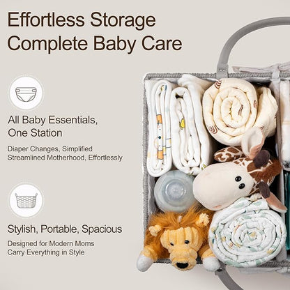 HBlife Baby Diaper Caddy Organizer, Paper Rope Storage Baskets Nursery Bin with Removable Divider, Portable Car Organizer for Diapers, Baby Shower Gifts, Newborn Essentials Must Haves