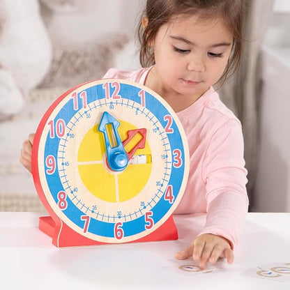 Melissa & Doug Turn & Tell Wooden Clock - Educational Toy With 12+ Reversible Time Cards , Red