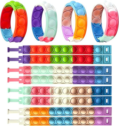 32 PCS Bracelets Glow in The Dark Pop it Fidget Toy, Rainbow Party Favors, Stress Relief Wristband Set, Push Bubbles Sensory Autistic Pack Kids Ages 5 8 12 Adult Student Gift