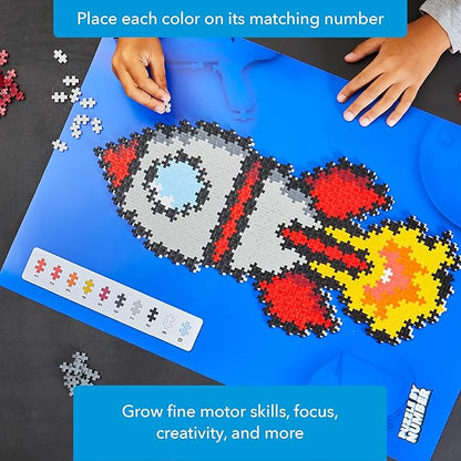 Plus Plus Puzzle By Number, 500 Piece Mini Interlocking Hashtag Color Blocks, 3D Pixel Art Kit for Kids - Rocket