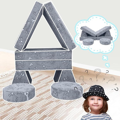 MeMoreCool Glow-in-The-Dark Dog Pattern Kids Play Couch, 8-Piece Modular Fold-Out Toddler Sofa for Playroom Fun