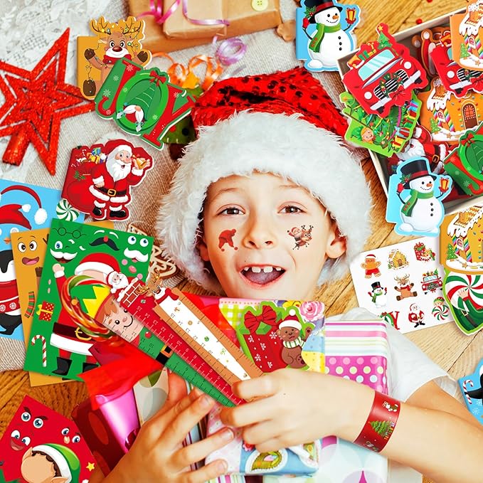 BenLouis Christmas School Stationery Set Party Favors Xmas Classroom Gift Prizes Bulk for Students Kids Holiday Stockings Pinata Filler Christmas School Goodie Bag Stuffers Decor（12set Christmas）