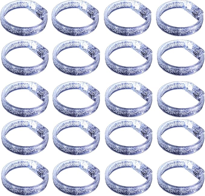 LED Light up Bracelets, White Glow Wristbands Party Favors Toys Supplies for Birthday, Halloween, Carnivals Parties, Clear Case 30 Pack