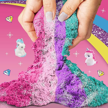 GirlZone Unicorn Sensory Bin Kingdom Sand Art Kit, 2lbs Moldable Colored Sand, 7 Tools for Kids, Rainbow Sand, Imaginative Playtime, Sensory Fun, Ideal Birthday & Holiday Gifts for Girls on Easter