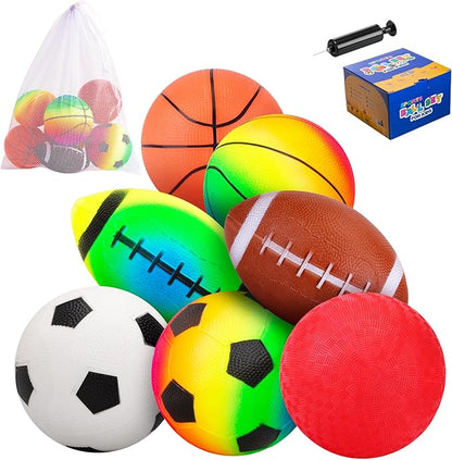 PlayZap 7-Piece Soft Ball Set for Toddlers & Kids - Includes 5” Playground Balls, Soccer, Football & Basketball - Great for Home, Yard, Pool, Classroom & Park for Boys & Girls Easter Gifts