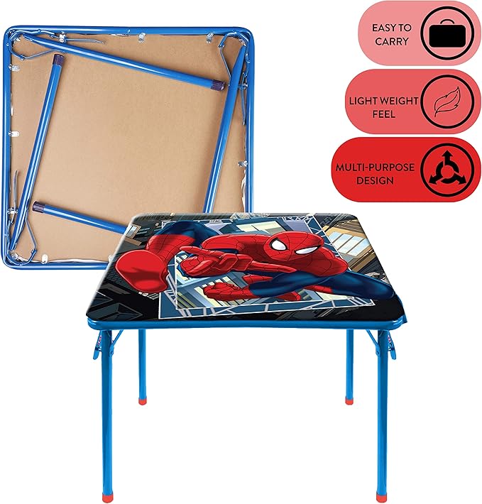 Idea Nuova Marvel Spiderman 3 Piece Children's Activity Square Table and Chair Set, Ages 3+ (NN201039)