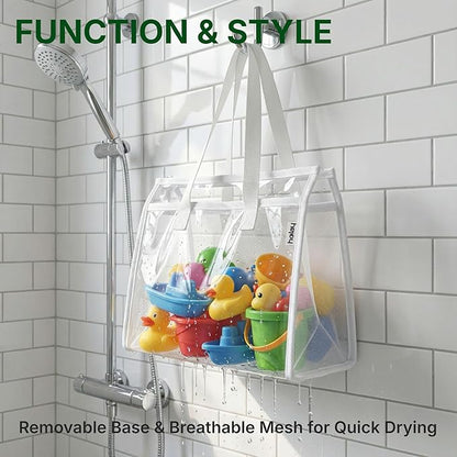HOLAY 4 Pack Clear Toy Storage Bags with Handle – Playroom Organizer Bins for Kids Toys, Board Games, Busy Bags, and Homeschool Supplies, Transparent PVC Front & Reinforced Base(White, X-Large)