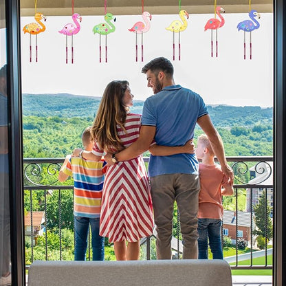 Fennoral 12 Pack Wind Chime Kit for Kids Make Your Own Flamingos Wind Chime Wooden Arts and Crafts for Girls Boys Ornaments DIY Coloring Flamingos Craft for Hawaii Summer Art Activity Birthday Party
