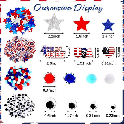JULBEAR 418pcs 4th of July Star Foam Craft, Patriotic Self-Adhesive Glitter Foam Stickers Crafts Kit for Independence Day Patriotic Party Favors Kids Classroom Activity Decorations Supplies