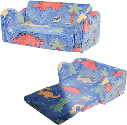 Elevon 2 in 1 Wider Toddler Couch, Flip Open Soft Sofa Bed, Glow in The Dark Flannel Baby Couch, 2-Seat Kids Chair Convertible Couch Easy Fold & Unfold, Baby Recliner Sofa for Girls and Boys