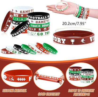 110 Pcs Football Party Favors Drawstring Backpack with Keychains Silicone Bracelets Stickers for Sports Birthday Supplies Goodie Bags Football Themed Presents