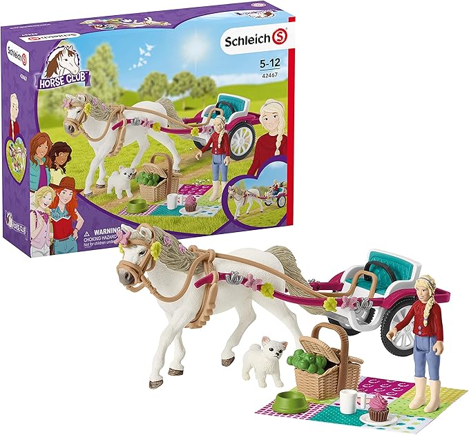 Schleich Horse Club — 32-Piece Carriage Ride with Picnic Playset, Horse and Carriage Toy Set with Doll, Stocked Picnic Basket and Accessories, Horse Toys for Girls & Boys Ages 5+