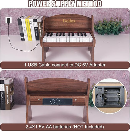 Dollox Kids Piano Digital Keyboard, 25-Key Wooden Electric Keyboard Toys for Toddlers, Baby Musical Instrument for Beginners, Mini Music Birthday Gift for 3-7 Year Old Boys and Girls