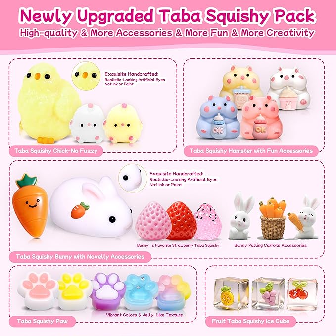 24Pack Taba Squishy Toys kit- Squishy Fidget Squeeze Toys Party Favors for Kids 8-12-Kawaii Stress Balls for Kids- Taba Squishies Stress Relief Toys for Girls 8-10-6-9 Years Old Girls Birthday Gifts
