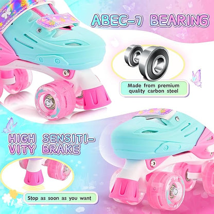2PM SPORTS Roller Skates for Girls Boys Kids Age 4-6 5-8 6-12 8-12 with Light Up Wheels, Adjustable Youth Rollerskates Size 10C 11C 12C 13C 1 2 3 4 5 6