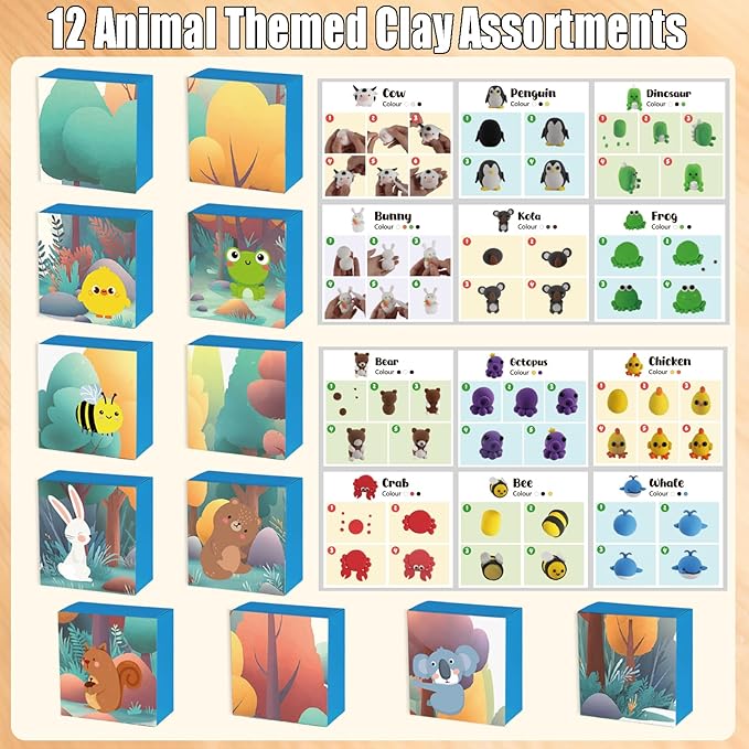 Christmas Air Dry Modeling Clay for Kids, Polymer Clay Kit Super Light & Soft DIY Play Dough Animals Crafts Set, Creatibles Art and Crafts Valentine's Day Christmas Gifts for Beginners Kids Boys Girls