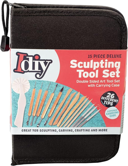 Pottery Tool Starter Kit - 15-Piece 26-Tool Beginner's Clay Ceramics Modeling Carving Sculpting Set -Arts and Crafts School Project, w Carrying Case, Birthday Gift for Kids