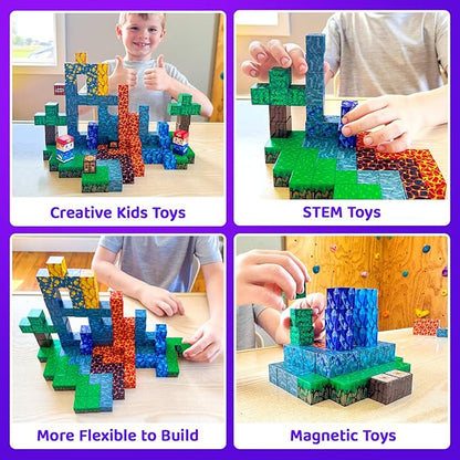 Toyvimo Magnetic Blocks 100PCS Kids Toys Magnetic Building Blocks Build Mine Magnet World Craft Cubes Boys Toys Ages 3-5 4-6 5-7 6-8, 3-12 Year Old Boy Birthday Gifts
