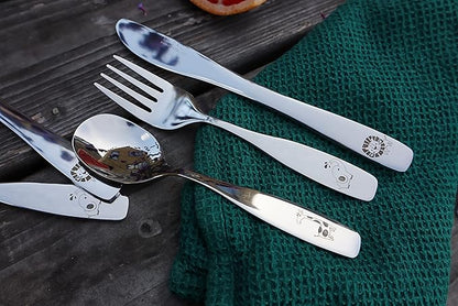 Exzact Kids Flatware 6pcs Toddler Utensils Children Silverware 18/10 Stainless Steel - Dishwasher Safe, 2 Years + (Safari)