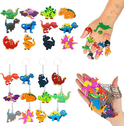 108Pcs Dinosaur Party Favors for Kids Dinosaur Party Supplies, Dinosaur Goodie Bags Fillers, Dinosaur Birthday Party Favors Included Slap Bracelet Sticker Ring Keychains Stamps