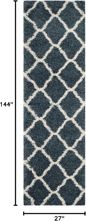 SAFAVIEH Hudson Shag Collection Runner Rug - 2'3" x 12', Slate Blue & Ivory, Trellis Design, Non-Shedding & Easy Care, 2-inch Thick Ideal for High Traffic Areas in Living Room, Bedroom (SGH283L)